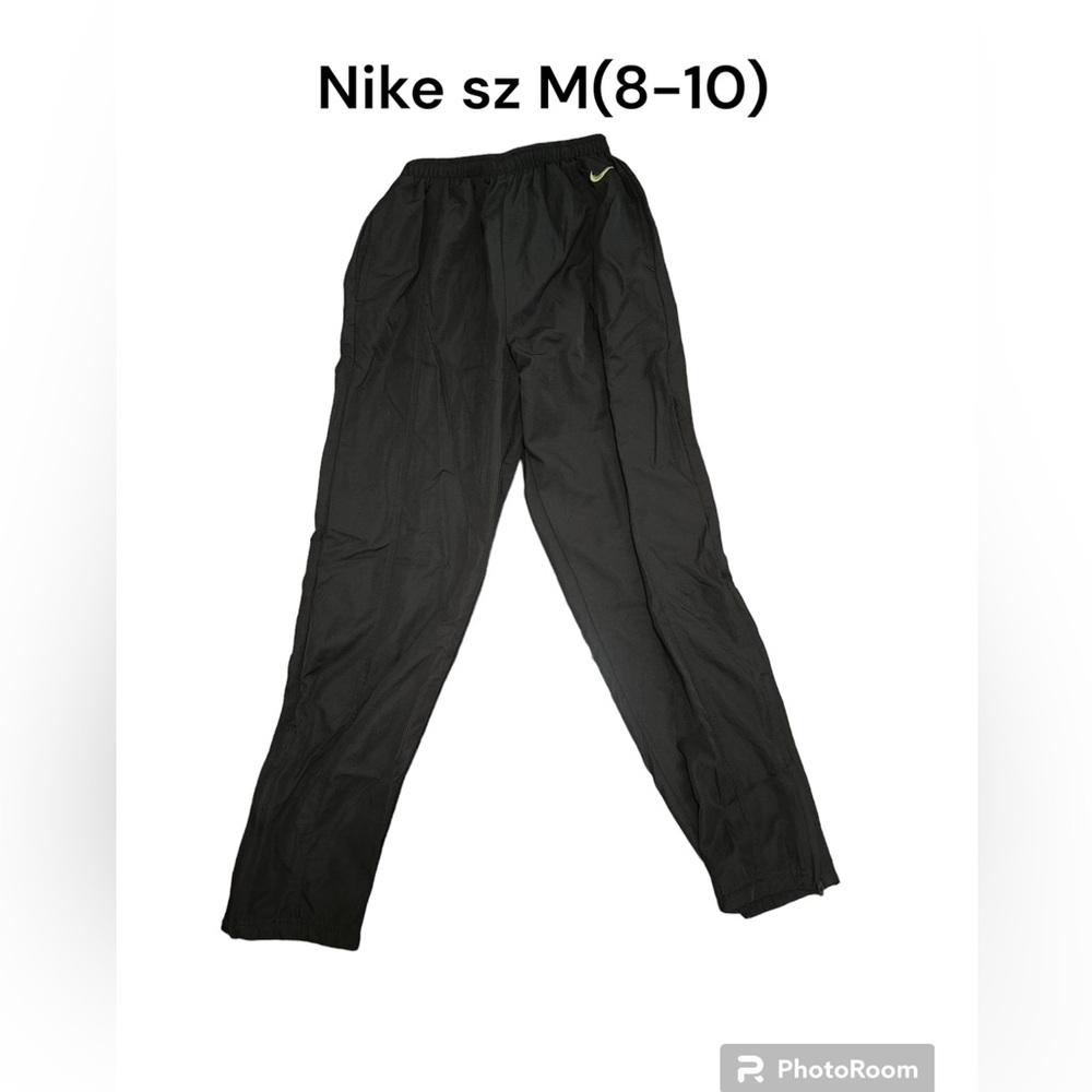 NIKE M (8-10) White Lined Black Track Training Joggers Pants Pockets Zip Ankle